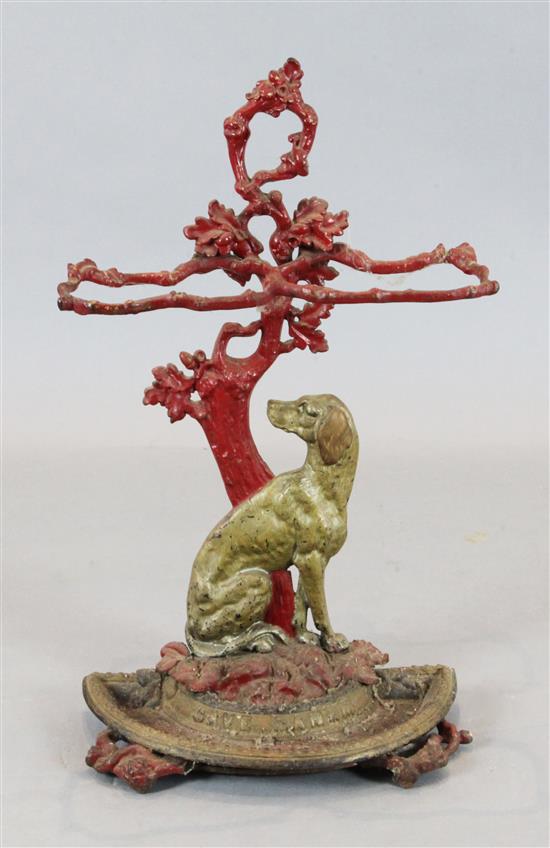 A Victorian painted cast iron Cavé Canem stick stand, W.1ft 6in. H.2ft 5in.